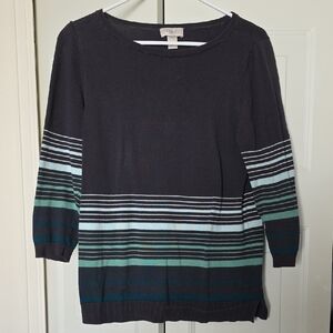 LOFT Women's Striped Sweater - Black and Teal